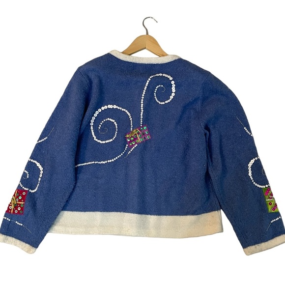 Blue and White Festive Cardigan - Picture 2 of 6